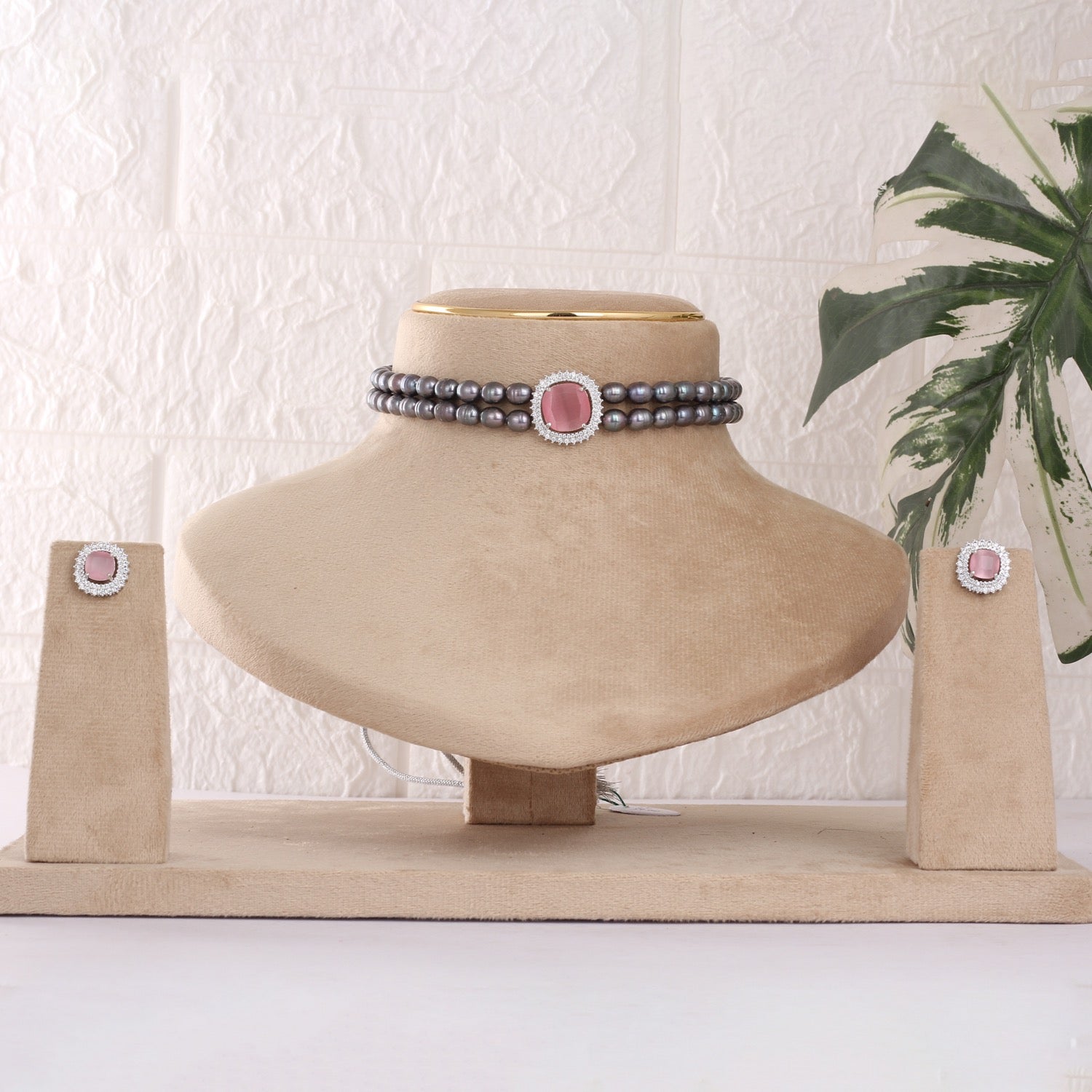 Real Natural Fresh Water Pearls Double Line Choker Set With Certificate(D.No CKR777)