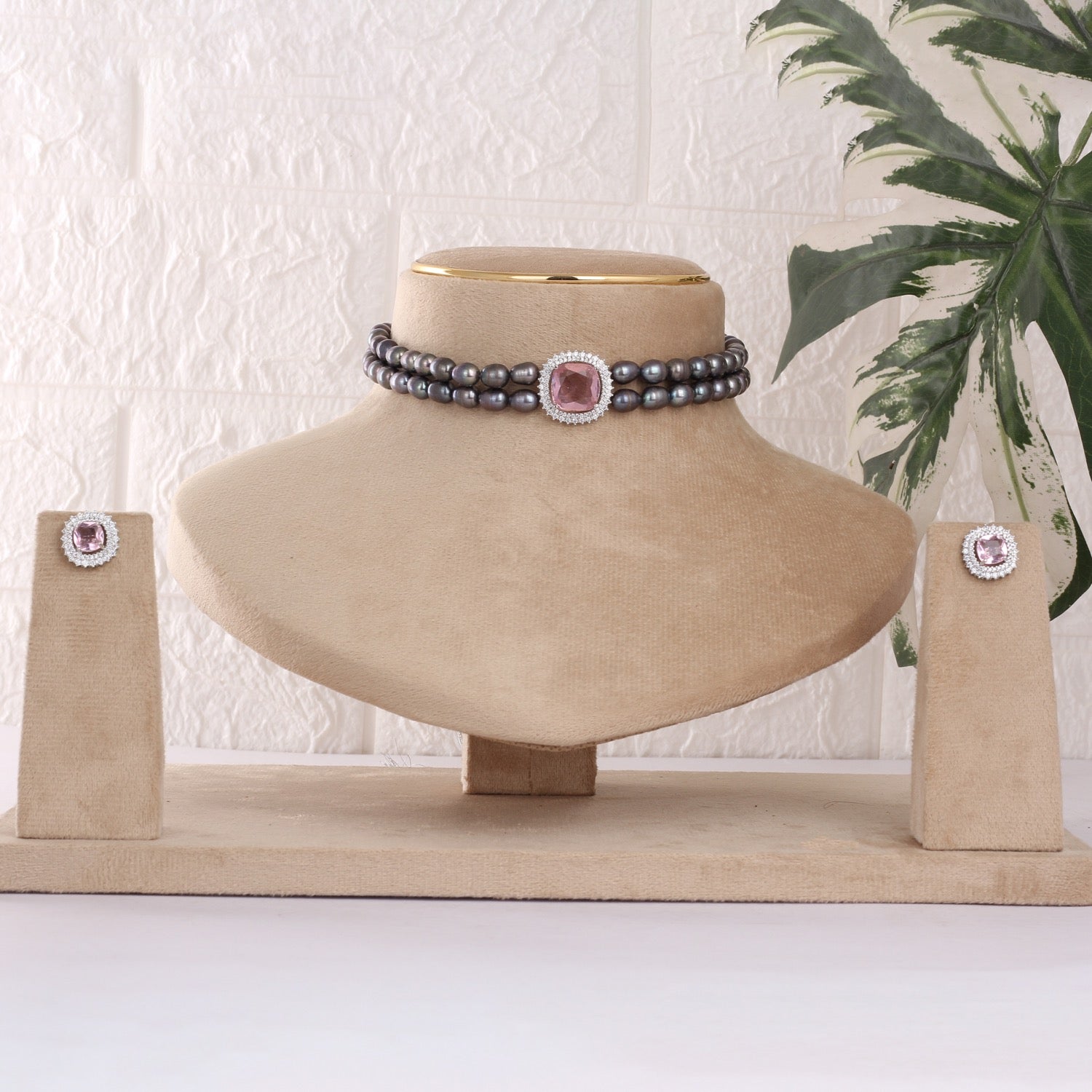 Real Natural Fresh Water Pearls Double Line Choker Set With Certificate(D.No CKR780)