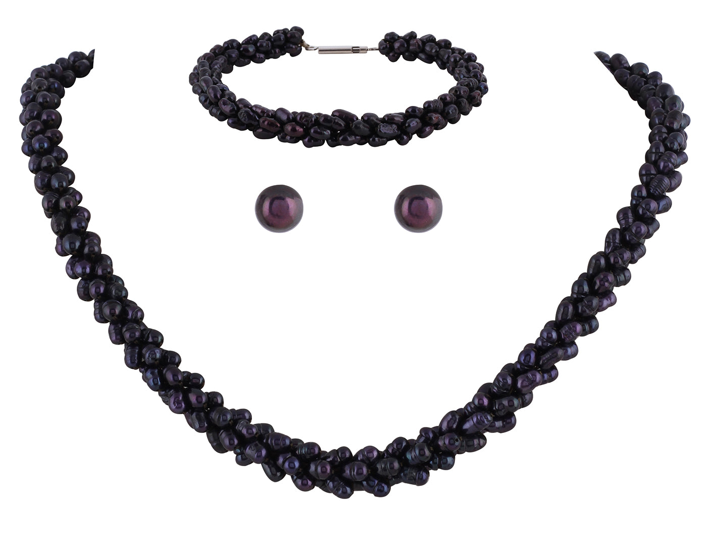 Real Natural Fresh Water Black Pearls Mala n Bracelet With Certificate(D.No COMBO101)