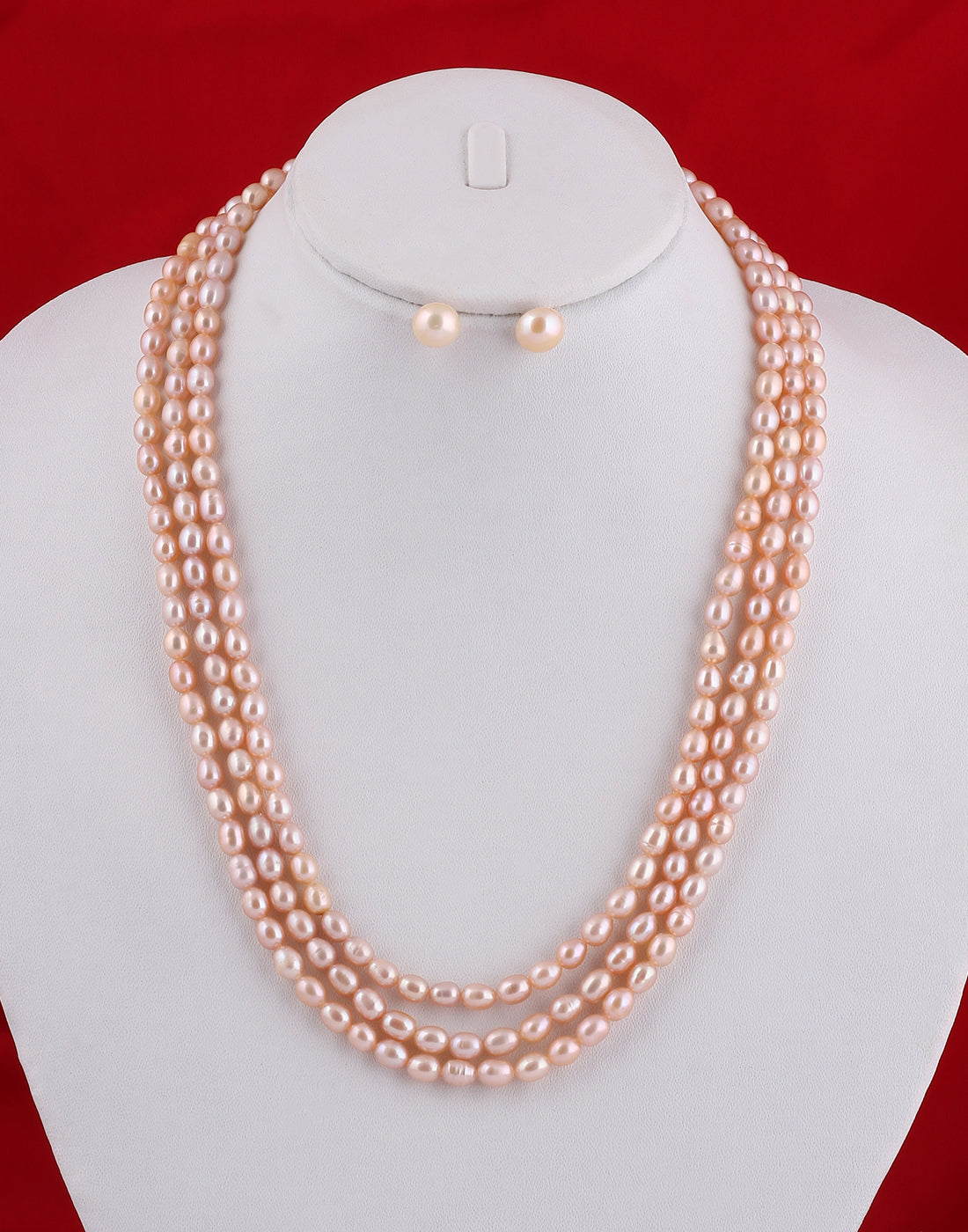Real Natural Fresh Water Triple Line Pearls Mala Set 5 MM With Cert.No NPS130)