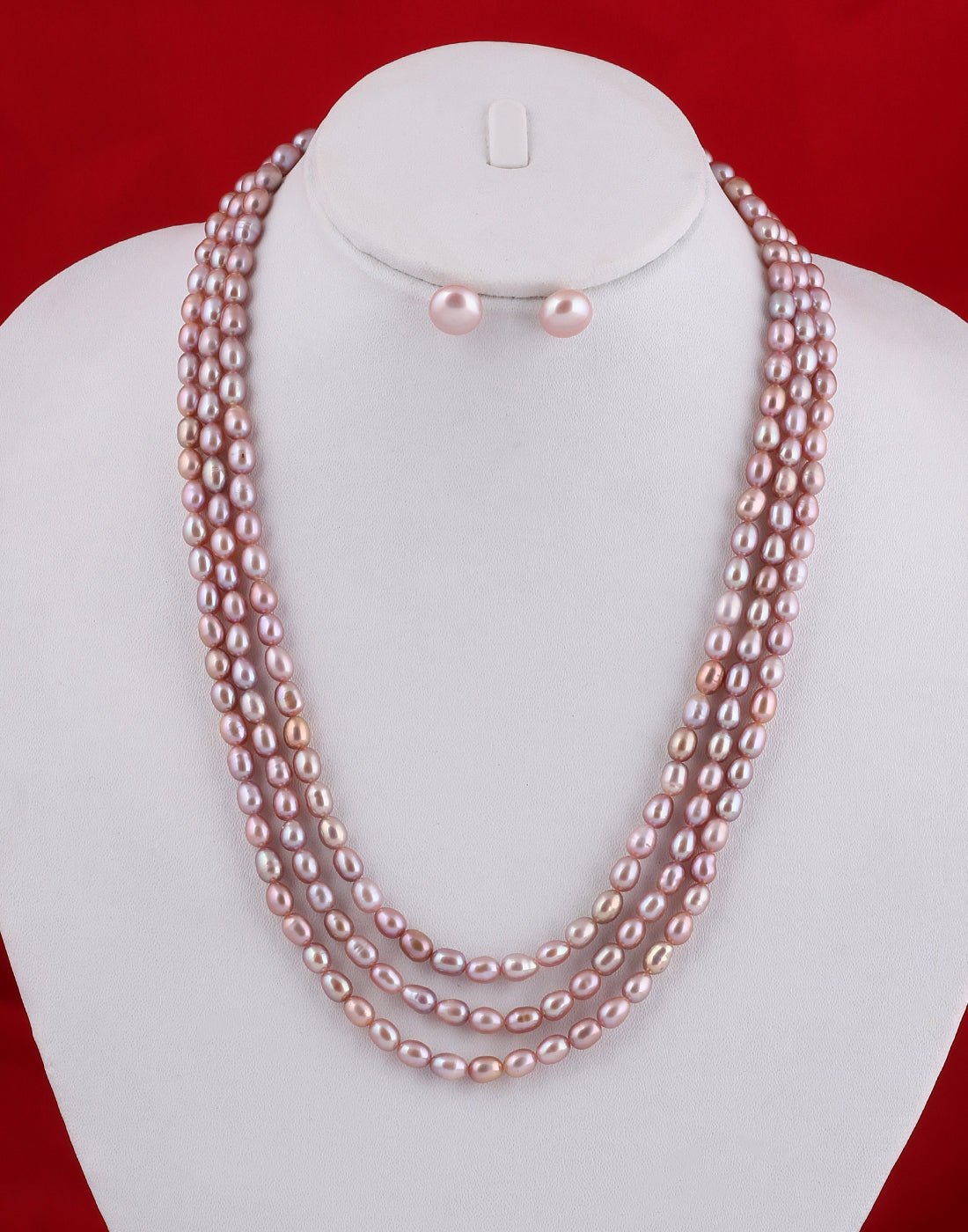 Real Natural Fresh Water Triple Line Pearls Mala Set 5 MM With Cert.No NPS133)