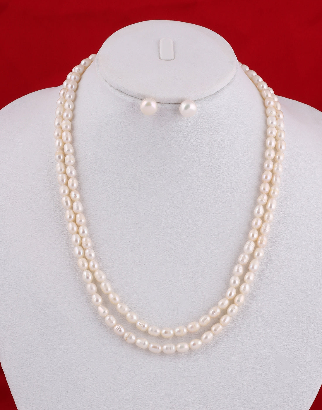 Real Natural Fresh Water Double Line Pearls Mala Set 5 MM With Certificate(D.No NPS134)