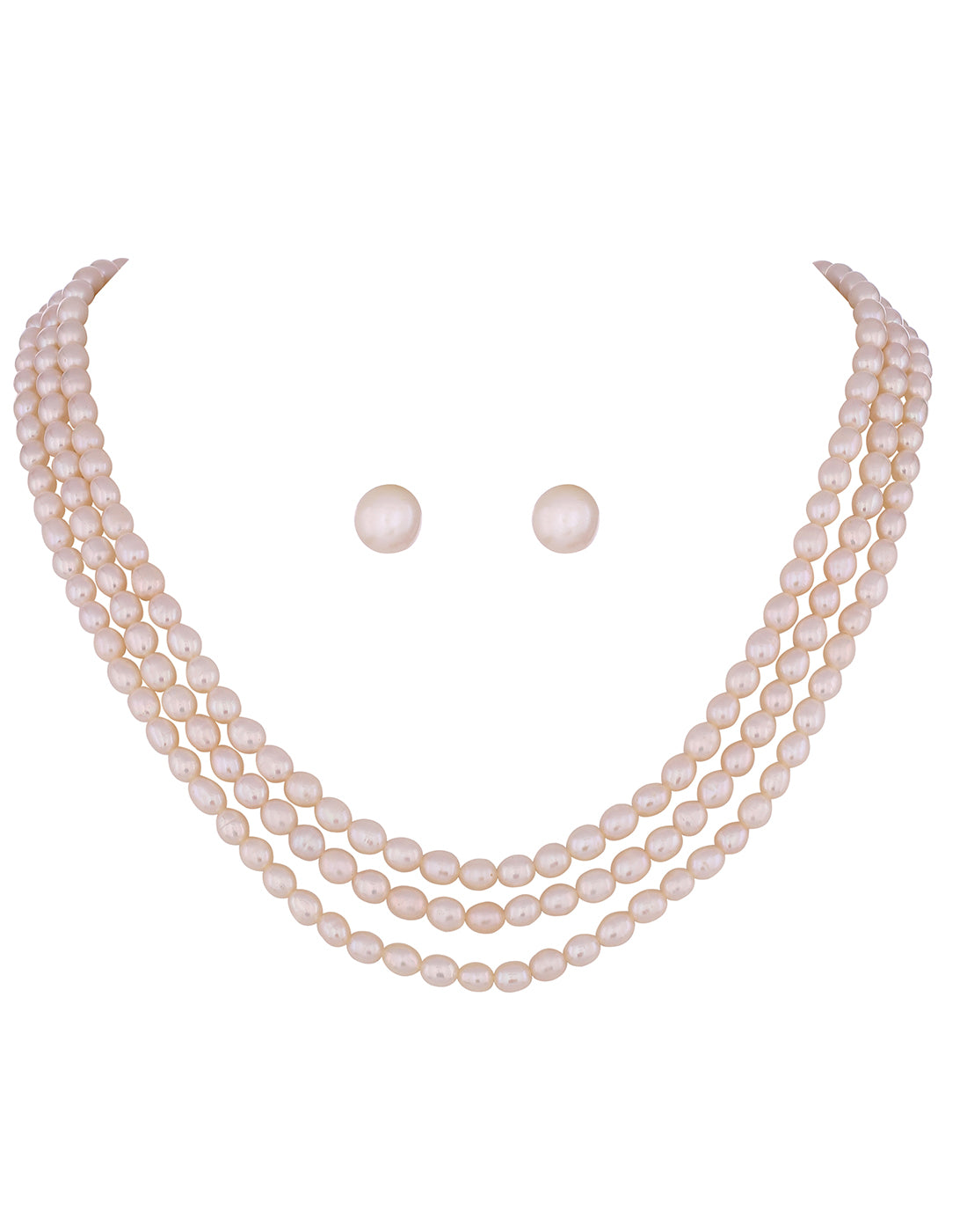 Real Natural Fresh Water Triple Line Pearls Mala Set 5 MM With Certificate(D.No NPS135)