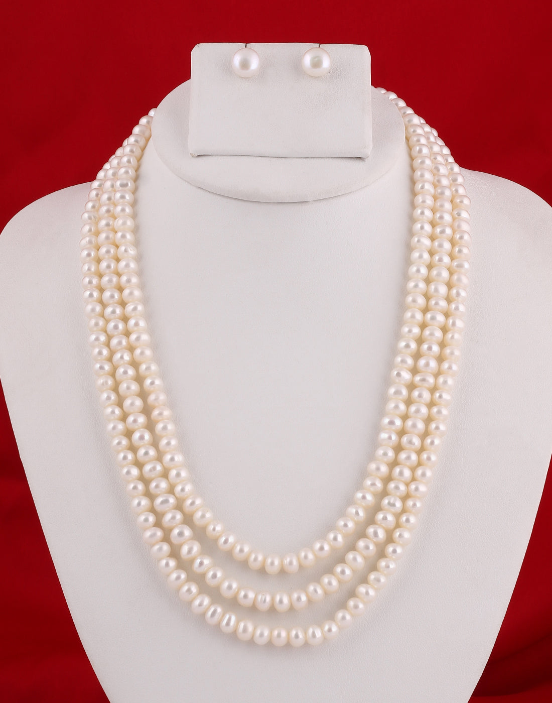 Real Natural Fresh Water Triple Line Pearls Mala Set 5 MM With Certificate(D.No NPS146)