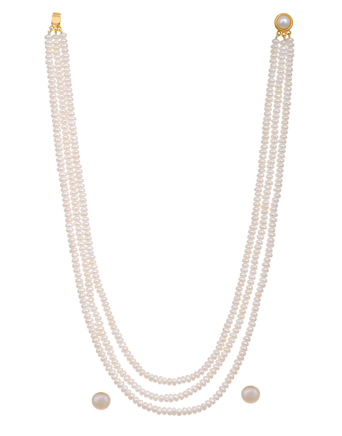 Real Natural Fresh Water Triple Line Pearls Mala Set 5 MM With Certificate(D.No NPS146)