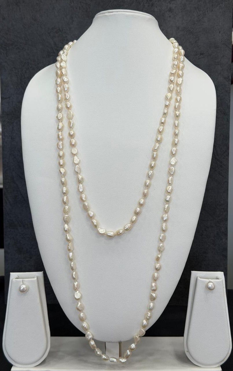 Long Length 58 Inches Authentic Real Natural Fresh Water knotted Pearls Mala With Certificate(D.No NPS149)