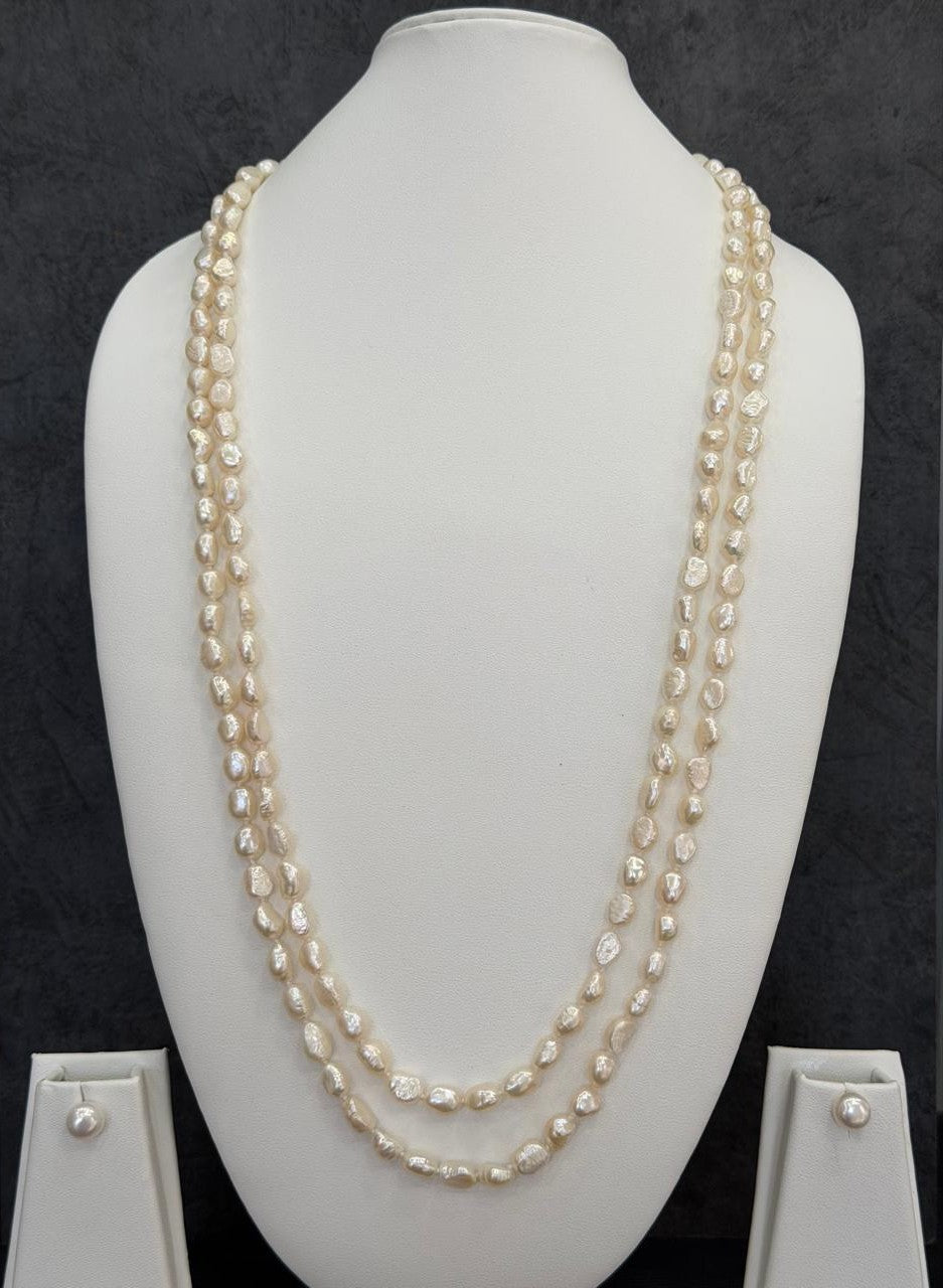 Long Length 58 Inches Authentic Real Natural Fresh Water knotted Pearls Mala With Certificate(D.No NPS149)