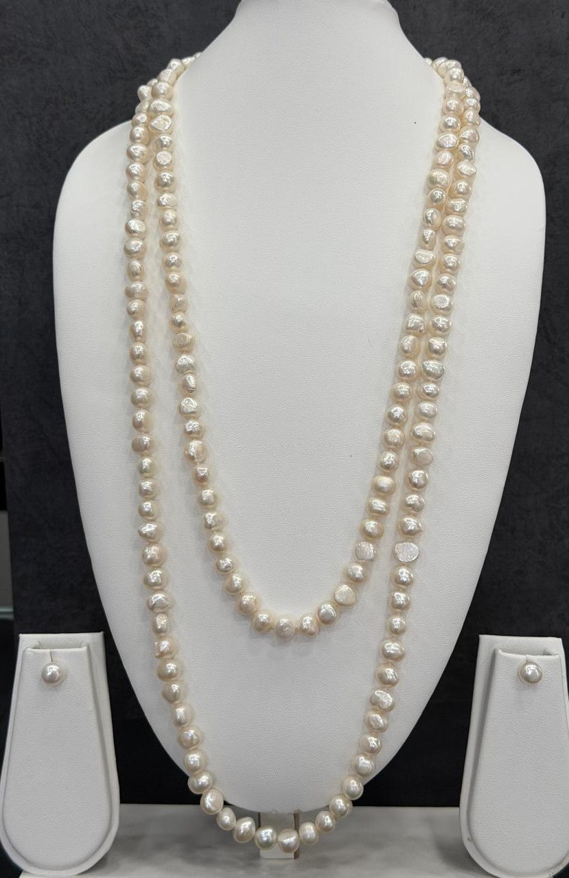Long Length 62 Inches Authentic Real Natural Fresh Water knotted Pearls Mala With Certificate(D.No NPS150)