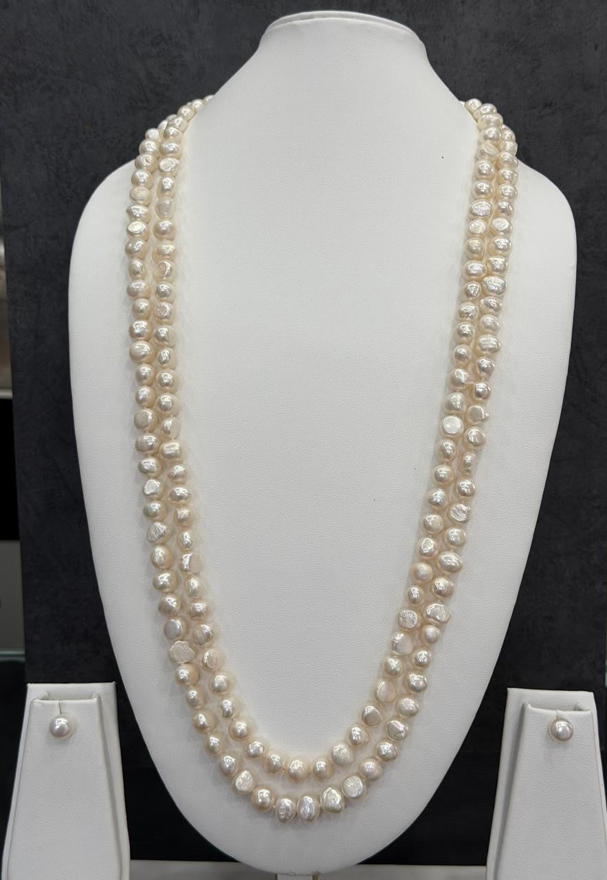 Long Length 62 Inches Authentic Real Natural Fresh Water knotted Pearls Mala With Certificate(D.No NPS150)