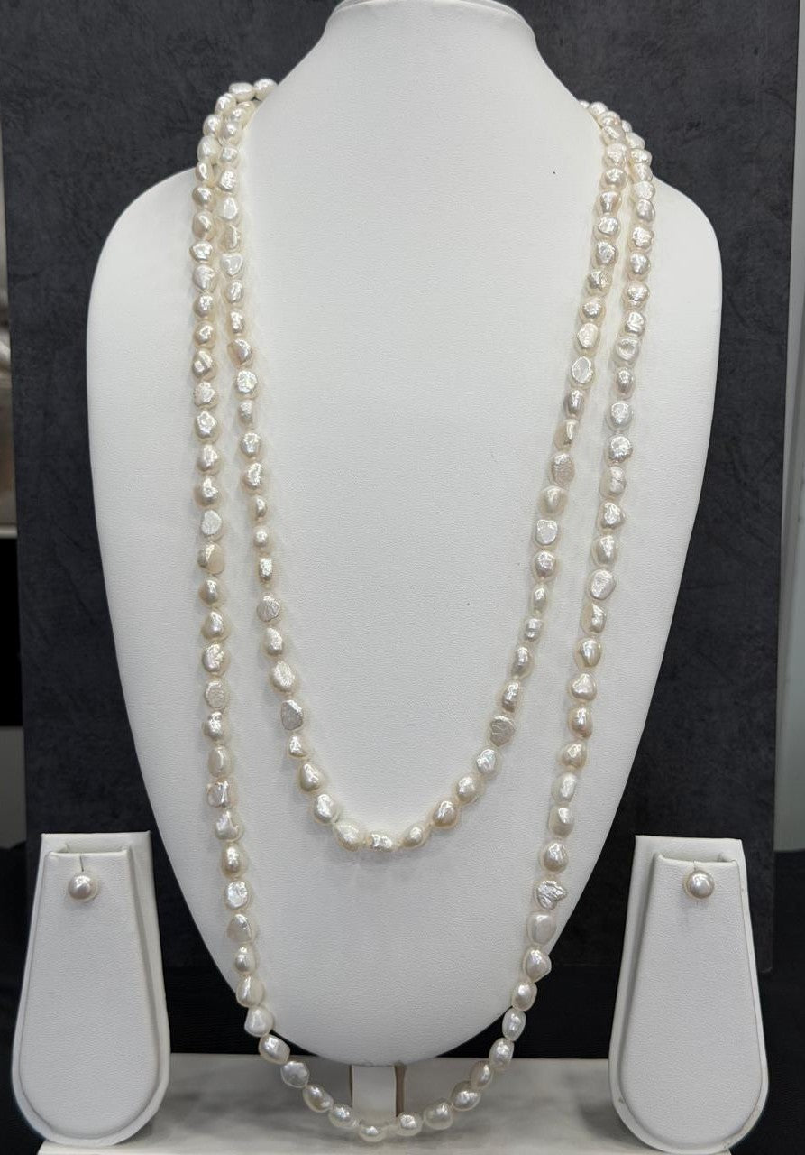 Long Length 64 Inches Authentic Real Natural Fresh Water knotted Pearls Mala With Certificate(D.No NPS151)