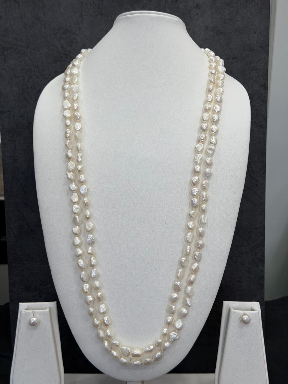 Long Length 64 Inches Authentic Real Natural Fresh Water knotted Pearls Mala With Certificate(D.No NPS151)