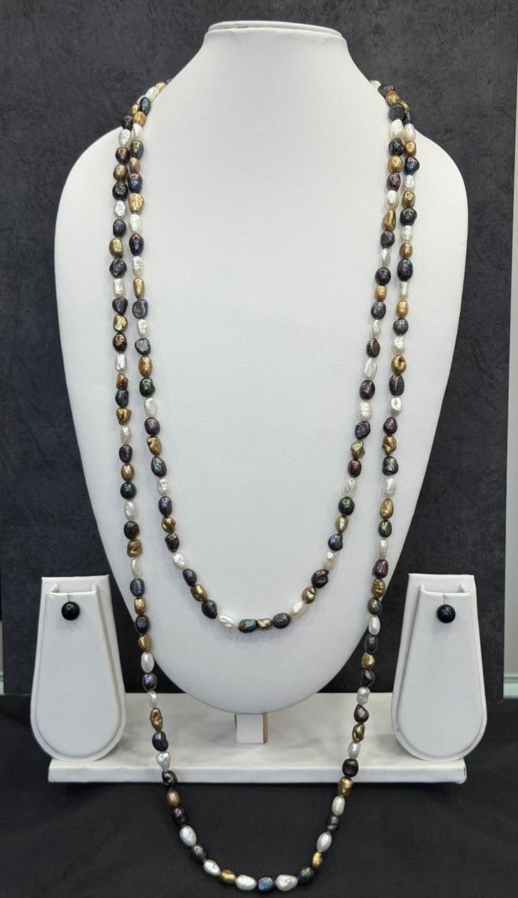 Long Length 70 Inches Authentic Real Natural Fresh Water Multi Colour Pearls Mala Set With Certificate(D.No NPS153)