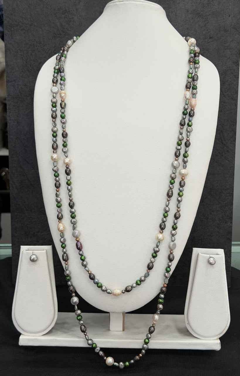 Long Length 72 Inches Authentic Real Natural Fresh Water Multi Colour Pearls Mala Set With Certificate(D.No NPS154)