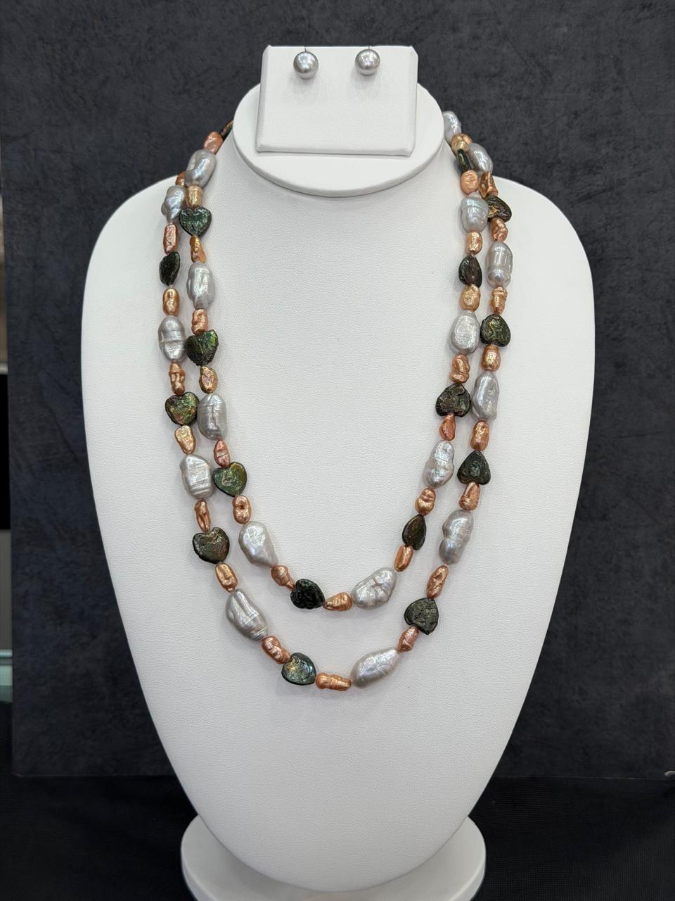 Long Length 41 Inches Authentic Real Natural Fresh Water Multi Colour Pearls Mala Set With Certificate(D.No NPS156)
