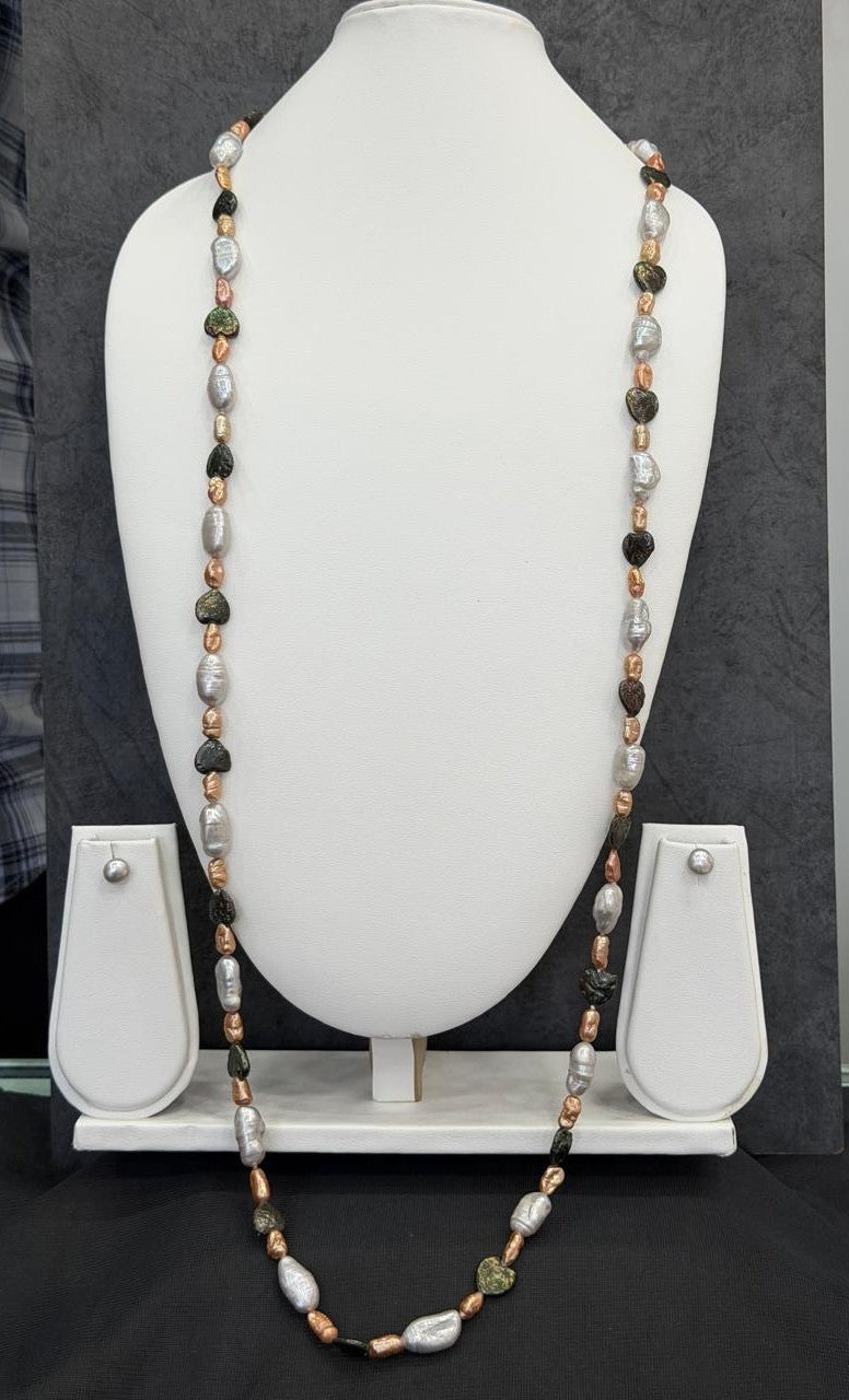 Long Length 41 Inches Authentic Real Natural Fresh Water Multi Colour Pearls Mala Set With Certificate(D.No NPS156)