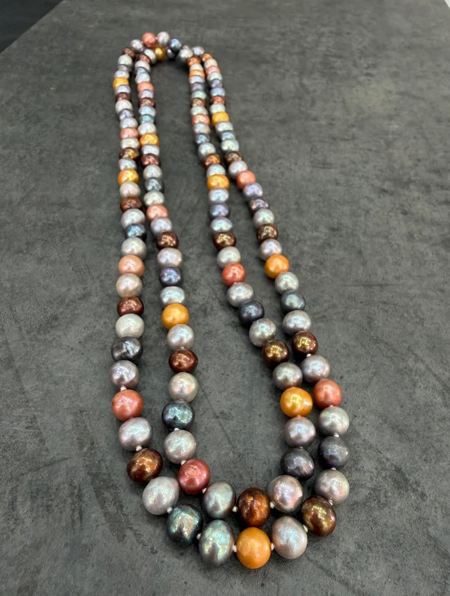 Long Length 46 Inches Authentic Real Natural Fresh Water Multi Colour Pearls Mala Set With Certificate(D.No NPS157)