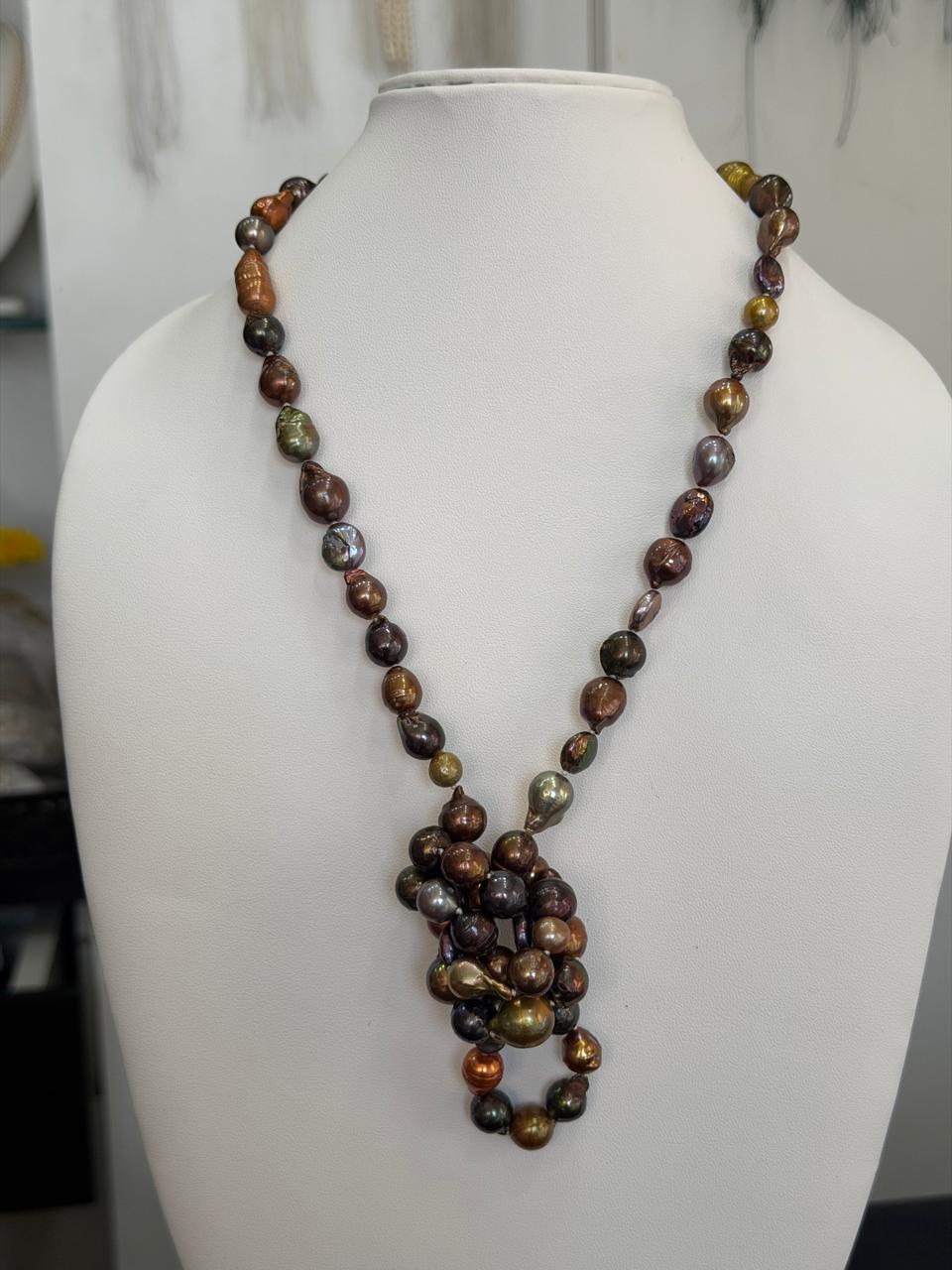 Long Length 34 Inches Authentic Real Natural Fresh Water Multi Colour knotted Pearls Mala Set With Certificate(D.No NPS158)