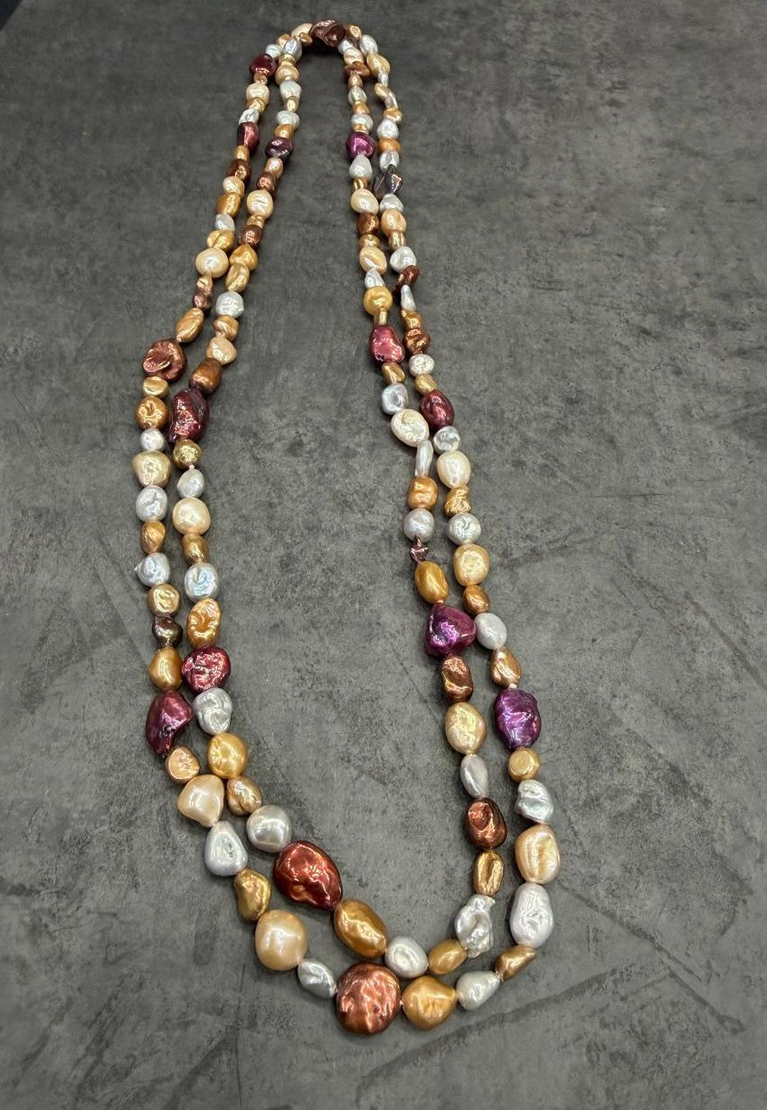 Long Length 52 Inches Authentic Real Natural Fresh Water Multi Colour Pearls Mala Set With Certificate(D.No NPS161)