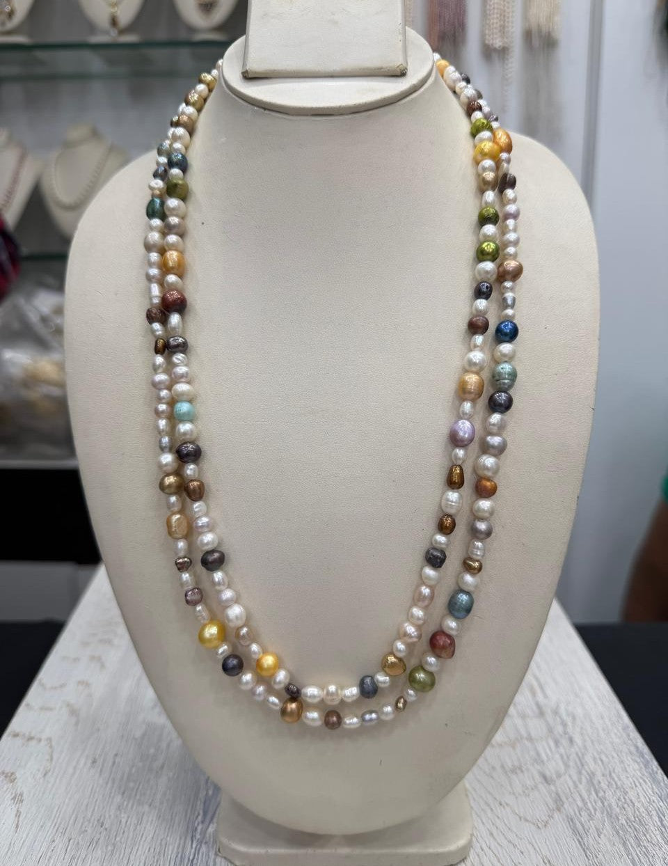 Long Length 46 Inches Authentic Real Natural Fresh Water Multi Colour knotted Pearls Mala Set With Certificate(D.No NPS161)