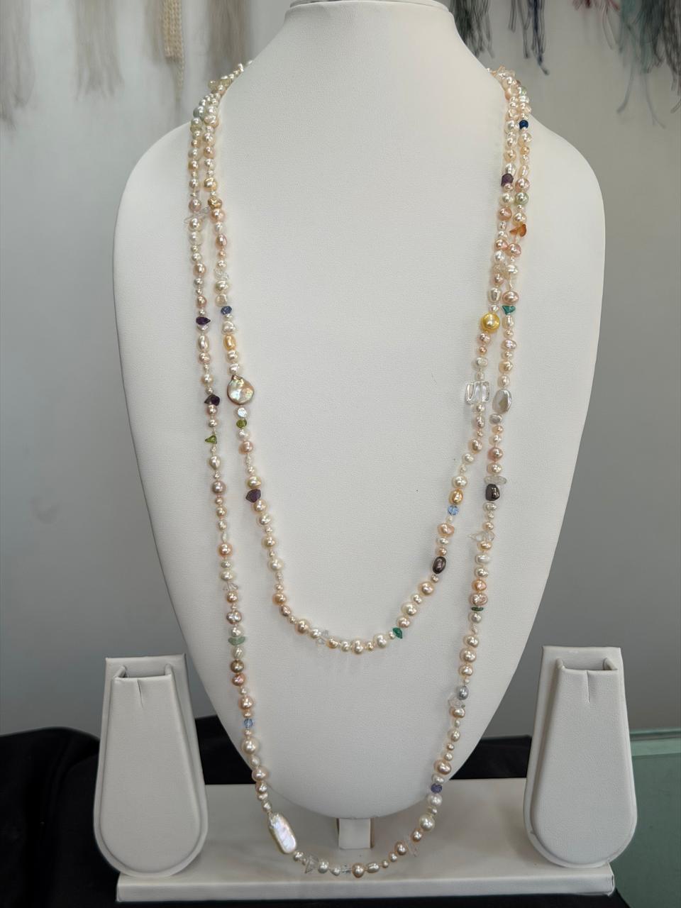 Long Length 62 Inches Authentic Real Natural Fresh Water knotted Pearls Mala With Certificate(D.No NPS169)