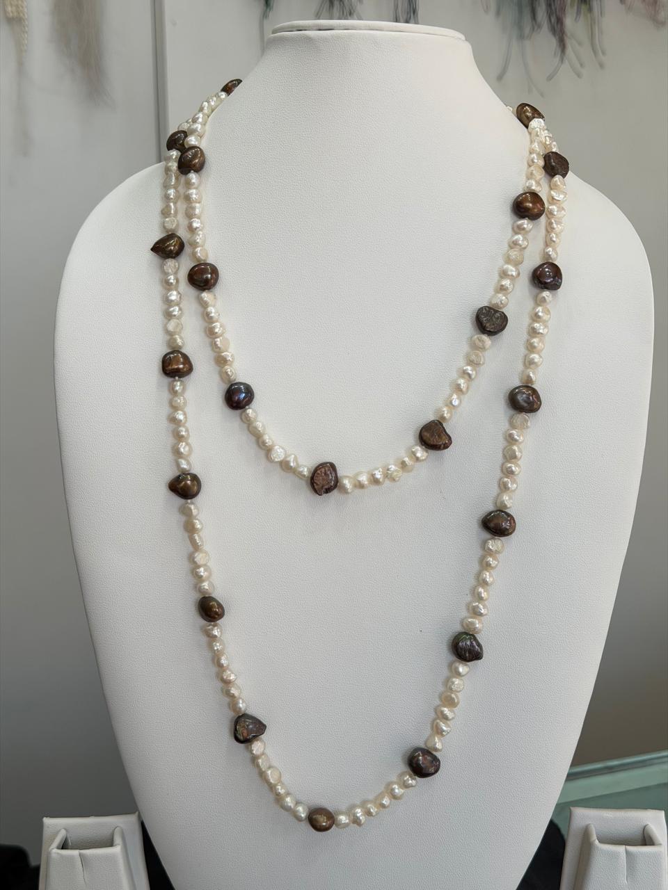 Long Length 46 Inches Authentic Real Natural Fresh Water knotted Pearls Mala With Certificate(D.No NPS170)