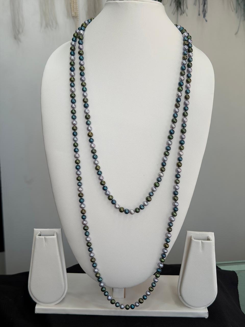 Long Length 60 Inches Authentic Real Natural Fresh Water knotted Pearls Mala With Certificate(D.No NPS171)