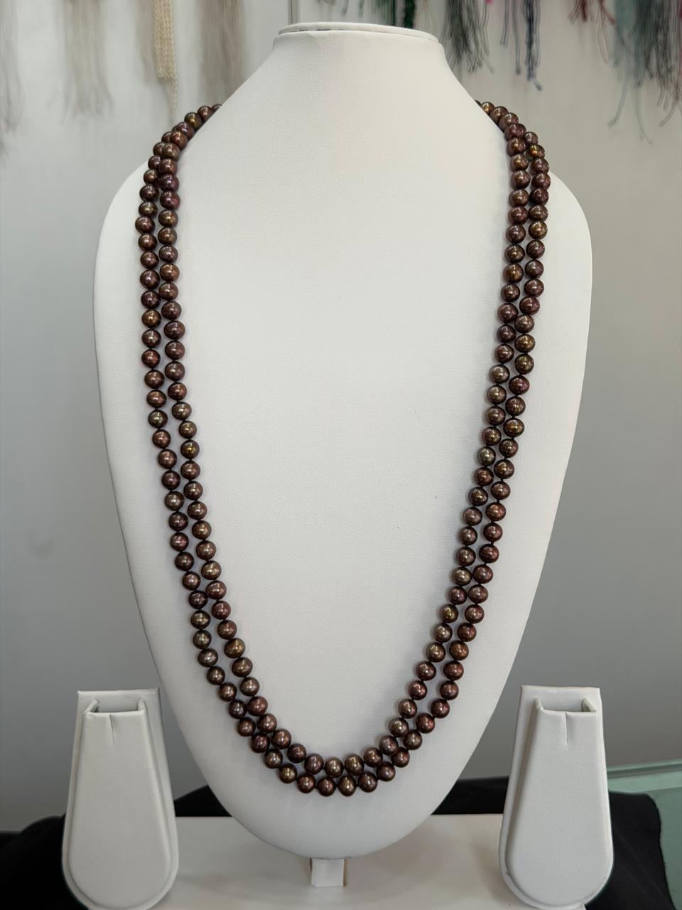 Long Length 62 Inches Authentic Real Natural Fresh Water knotted Pearls Mala With Certificate(D.No NPS172)