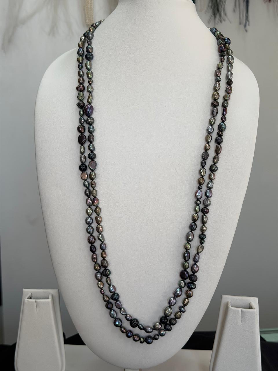 Long Length 60 Inches Authentic Real Natural Fresh Water knotted Pearls Mala With Certificate(D.No NPS173)
