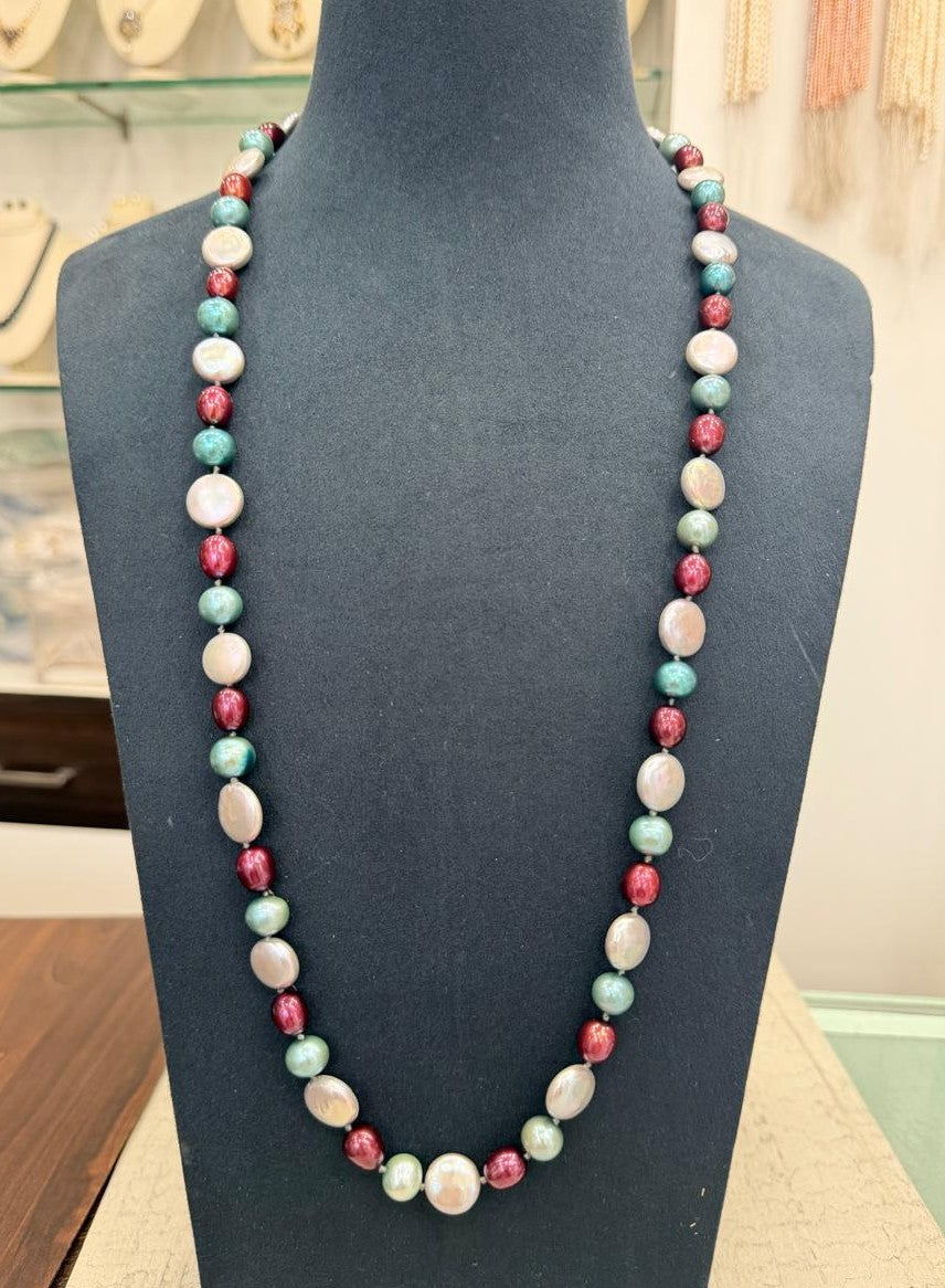Long Length 32 Inches Authentic Real Natural Fresh Water knotted Pearls Mala With Certificate(D.No NPS174)