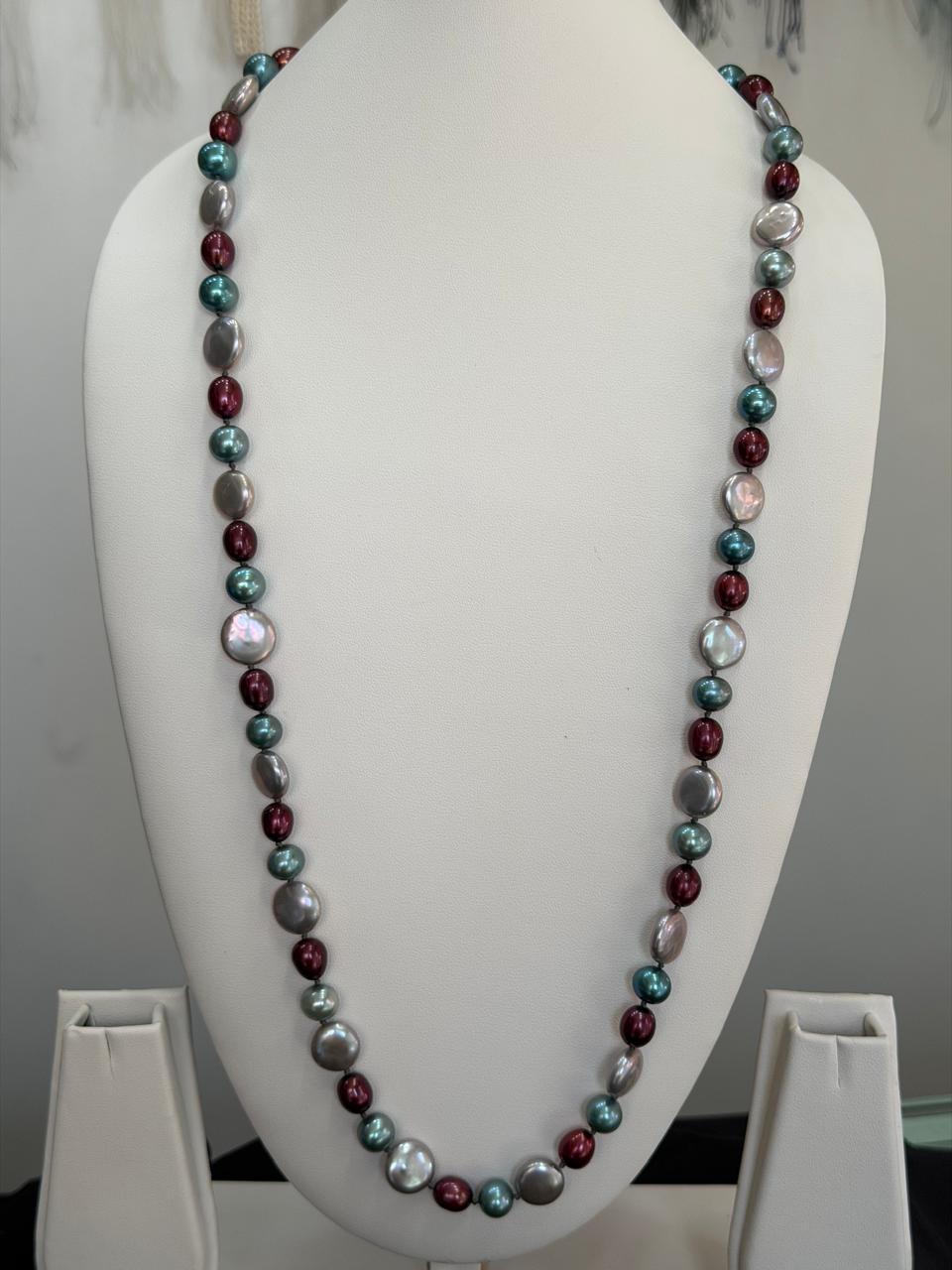 Long Length 32 Inches Authentic Real Natural Fresh Water knotted Pearls Mala With Certificate(D.No NPS174)