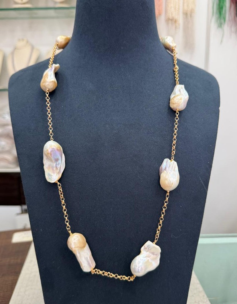 Long 28 Inches Authentic Real Natural Barook Fresh Water Pearls Mala With Certificate(D.No NPS187)