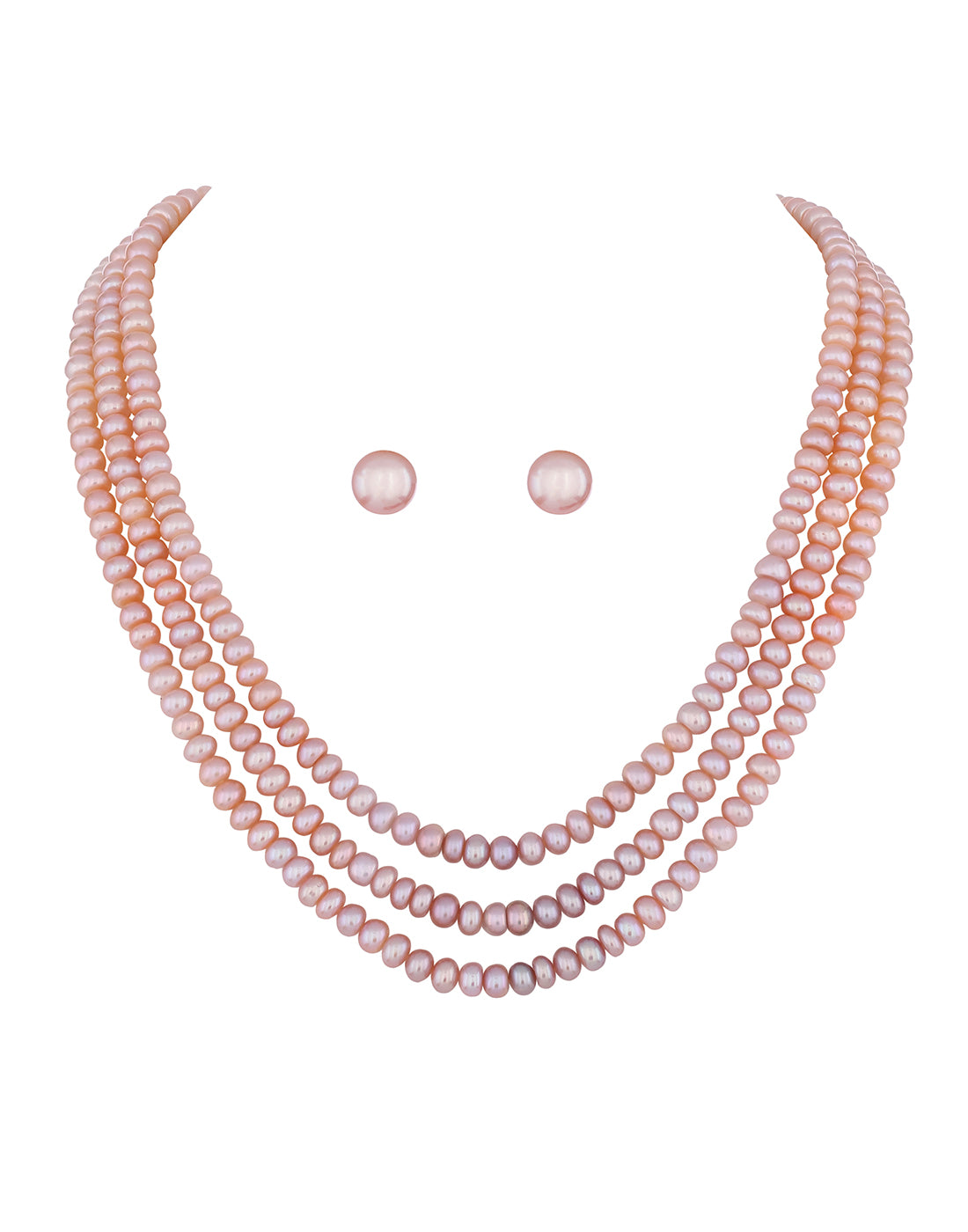 Real Natural Fresh Water Triple Line Plain Shaded Pearls Mala Set 5 MM With Certificate(D.No NPS202)