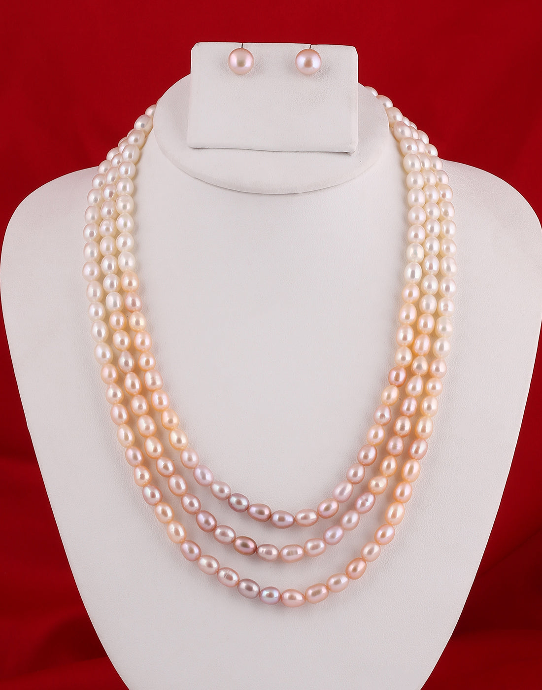 Real Natural Fresh Water Triple Line Plain Shaded Pearls Mala Set 5 MM With Certificate(D.No NPS205)