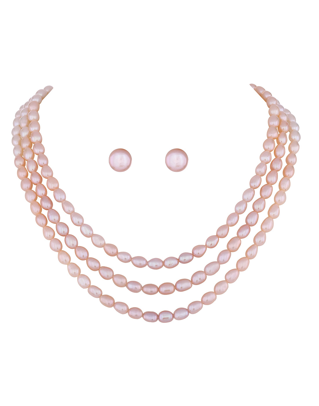 Real Natural Fresh Water Triple Line Plain Shaded Pearls Mala Set 5 MM With Certificate(D.No NPS205)
