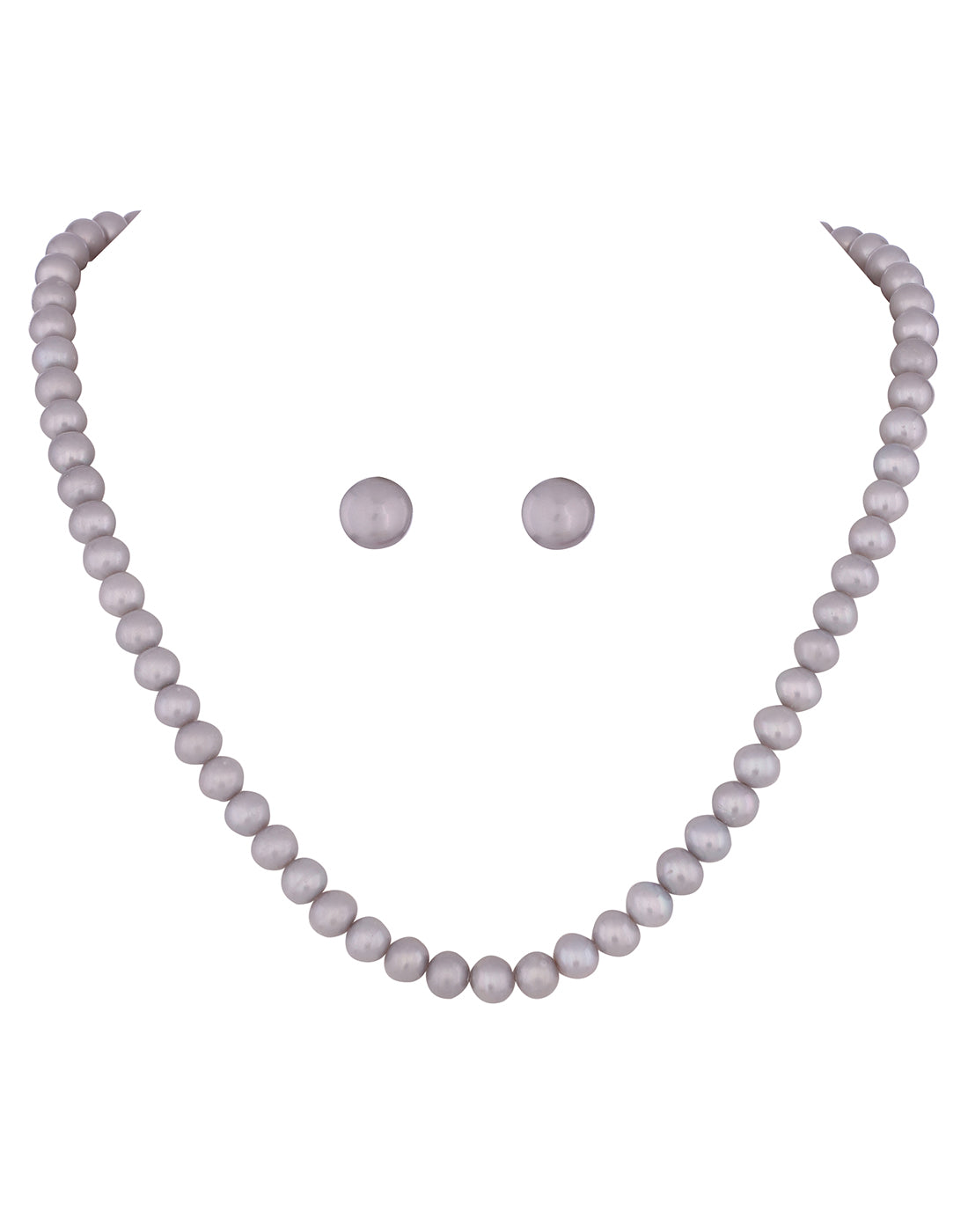 Real Natural Fresh Water Single Line Grey Pearls Mala Set 7 MM With Certificate(D.No NPS206)