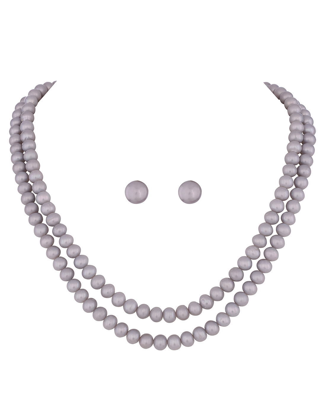 Real Natural Fresh Water Double Line Grey Pearls Mala Set 7 MM With Certificate(D.No NPS207)