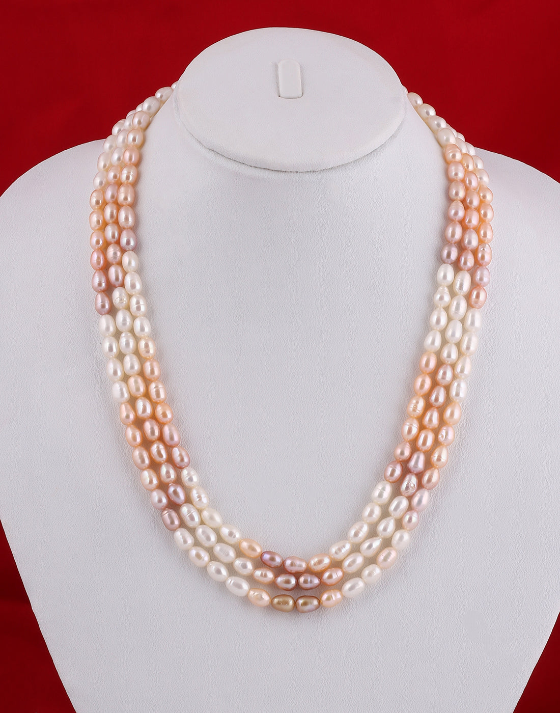 Real Natural Fresh Water Triple Line Shaded Pearls Mala Set 4 To 5 MM With Certificate(D.No NPS212)