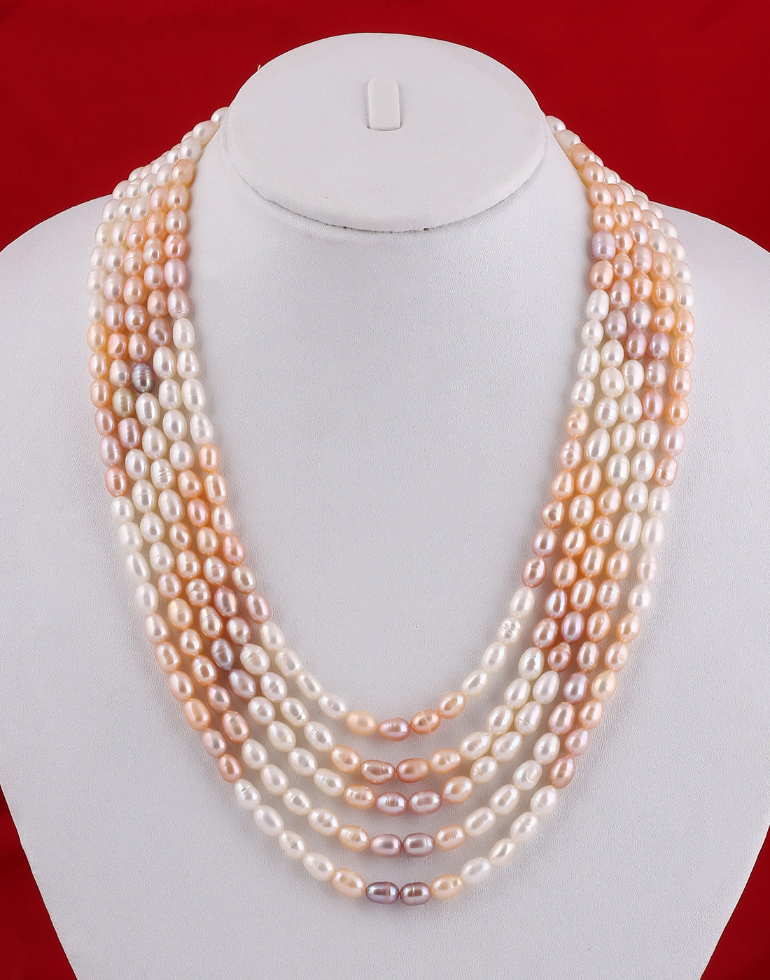 Real Natural Fresh Water 5 Line Shaded Pearls Mala Set 4 To 5 MM With Certificate(D.No NPS214)