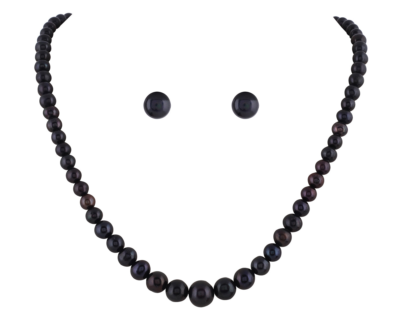 Real Natural Fresh Water Single Line Plain Black Pearl 4 To 9 MM Graduation Mala Set With Certificate(D.No NPS215)