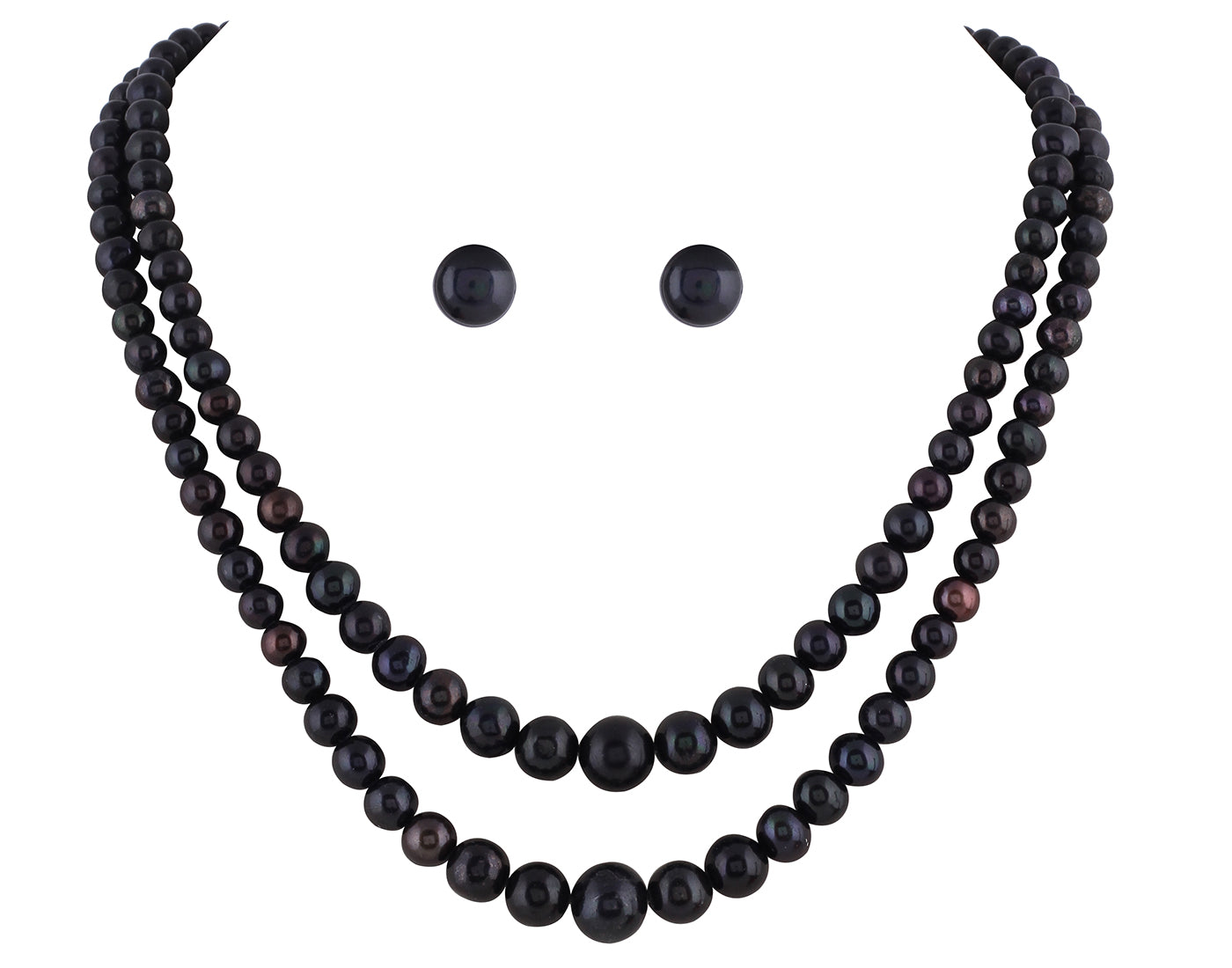Real Natural Fresh Water Double Line Plain Black Pearl 4 To 9 MM Graduation Mala Set With Certificate(D.No NPS216)