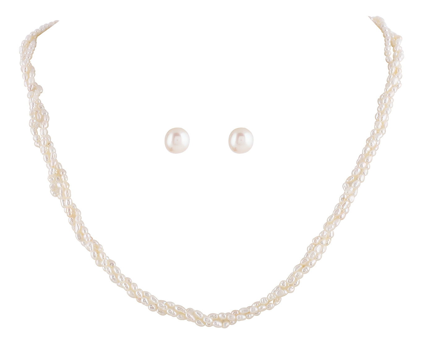 Real Natural Fresh Water 3 Lines Twisted Plain 2 MM Rice Pearl Mala Set With Certificate(D.No NPS218)