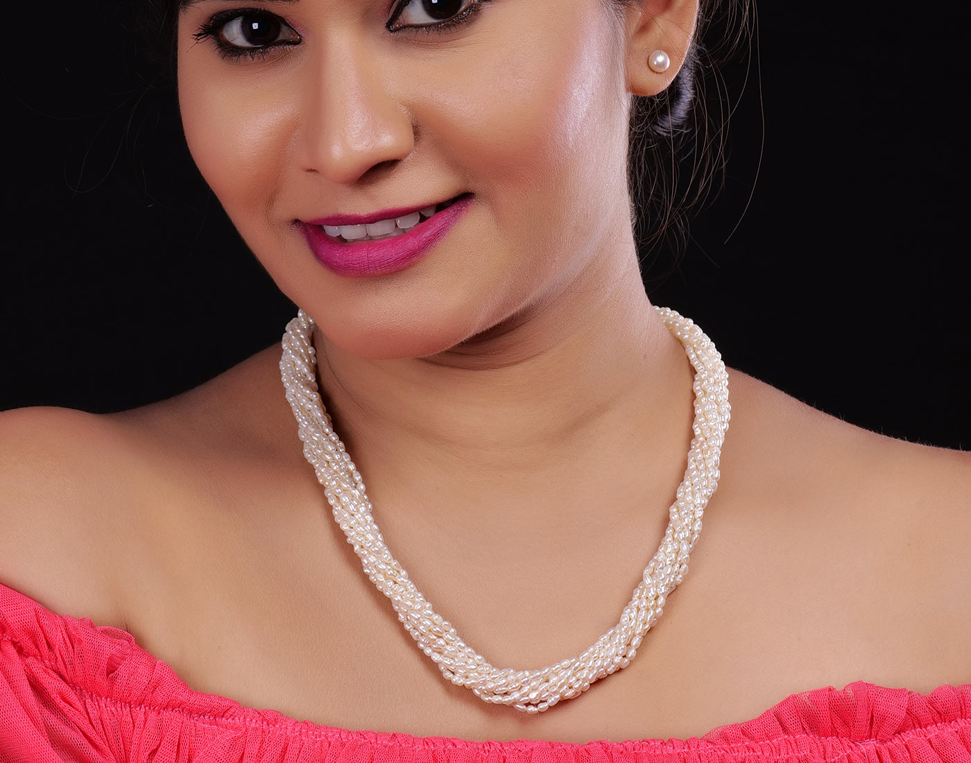 Real Natural Fresh Water 10 Lines Twisted Plain 2 MM Rice Pearl Mala Set With Certificate(D.No NPS220)