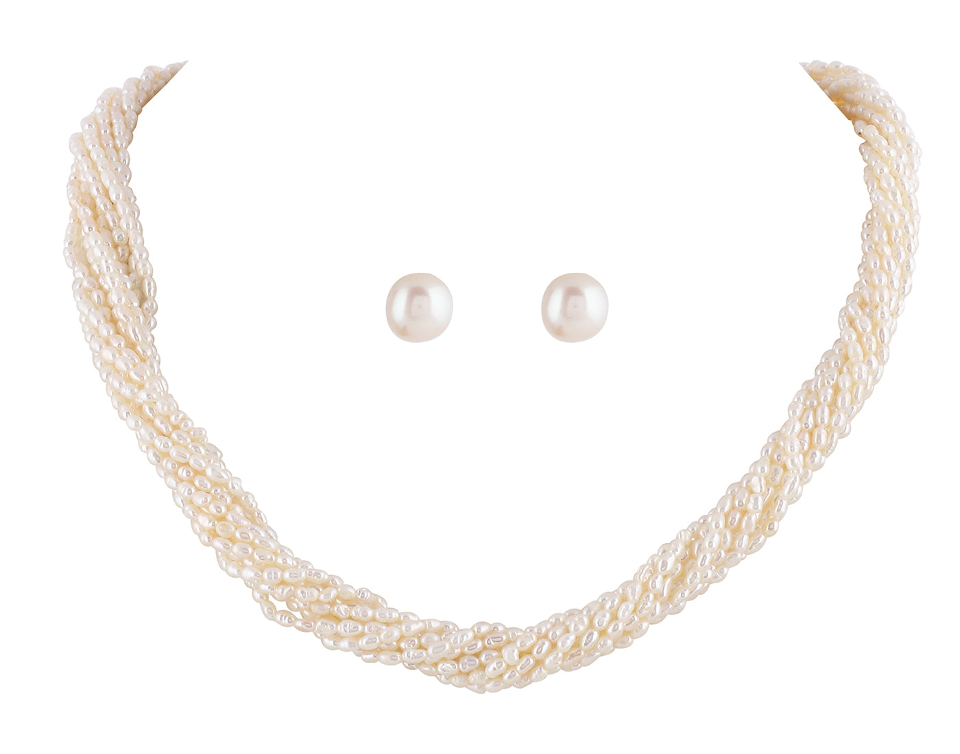 Real Natural Fresh Water 10 Lines Twisted Plain 2 MM Rice Pearl Mala Set With Certificate(D.No NPS220)