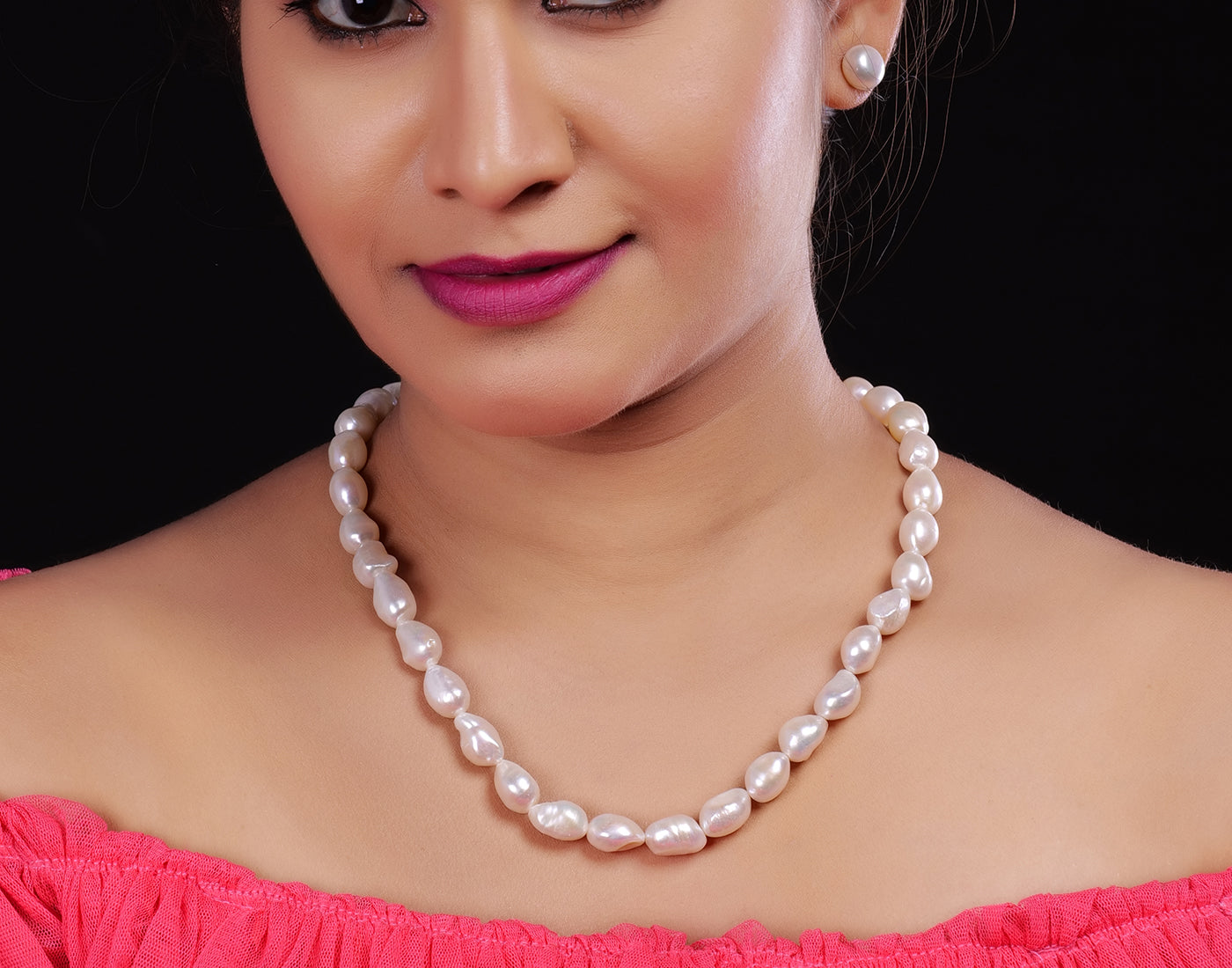 Real Natural Fresh Water Single Line Plain Barook Pearls Mala Set 8 MM With Certificate(D.No NPS226)