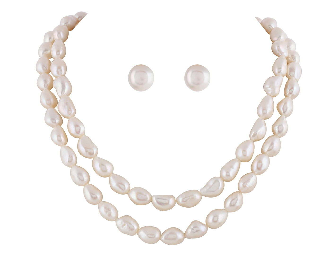 Real Natural Fresh Water Double Line Plain Barook Pearls Mala Set 8 MM With Certificate(D.No NPS227)