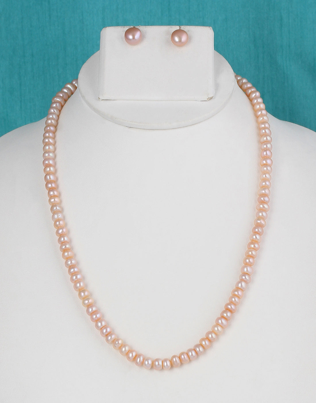Real Natural Fresh Water Single Line Plain Peech Colour Pearls Mala Set 5 MM With Certificate(D.No NPS228)