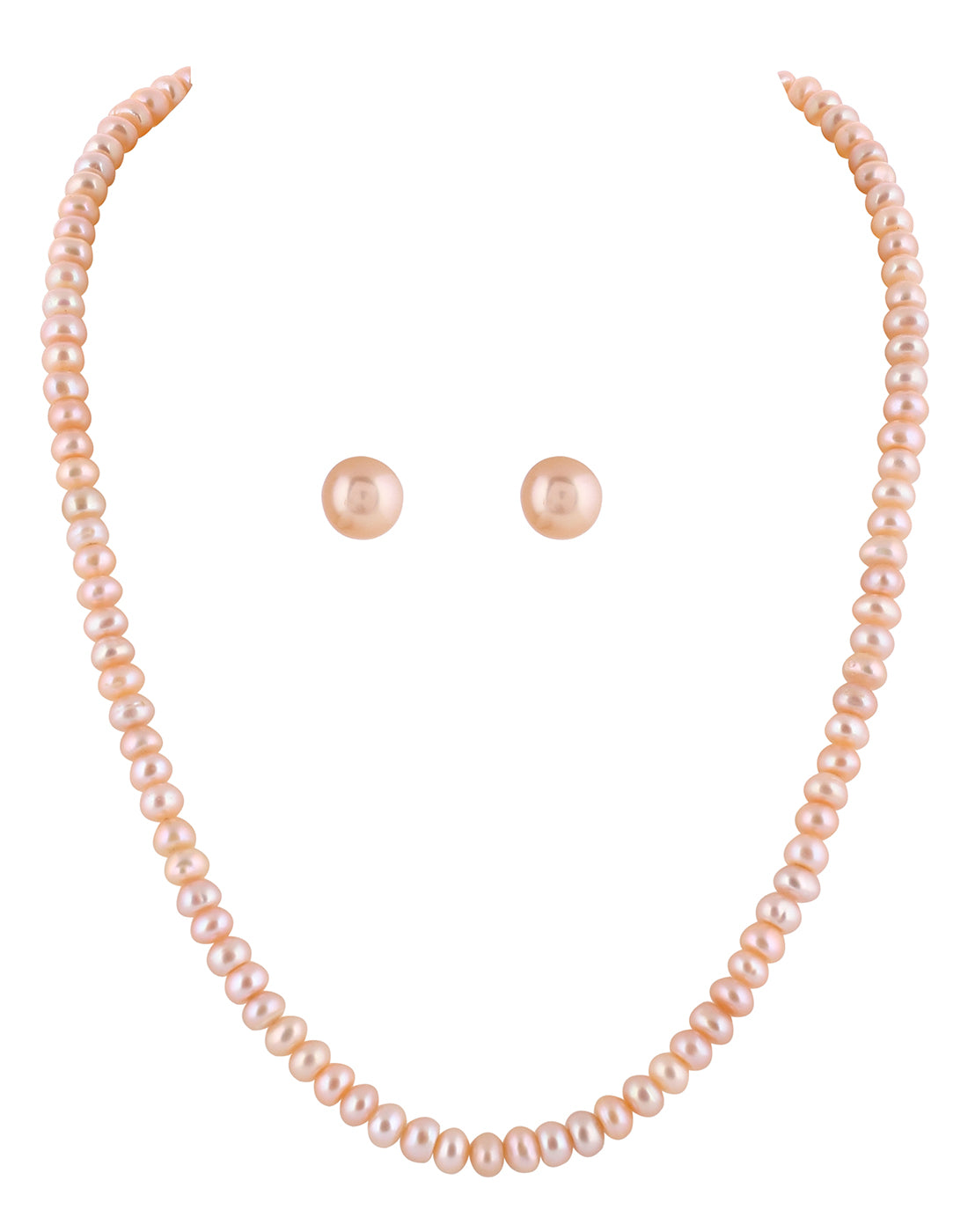 Real Natural Fresh Water Single Line Plain Peech Colour Pearls Mala Set 5 MM With Certificate(D.No NPS228)