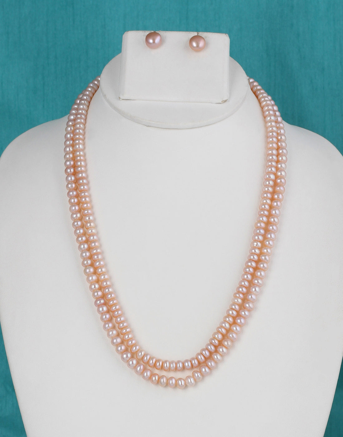 Real Natural Fresh Water Double Line Plain Peech Colour Pearls Mala Set 5 MM With Certificate(D.No NPS229)