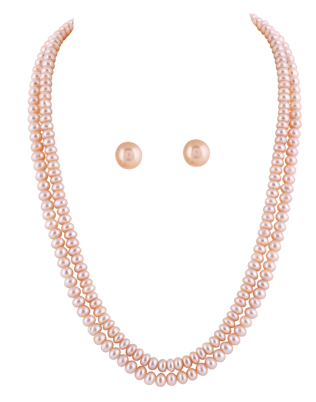 Real Natural Fresh Water Double Line Plain Peech Colour Pearls Mala Set 5 MM With Certificate(D.No NPS229)