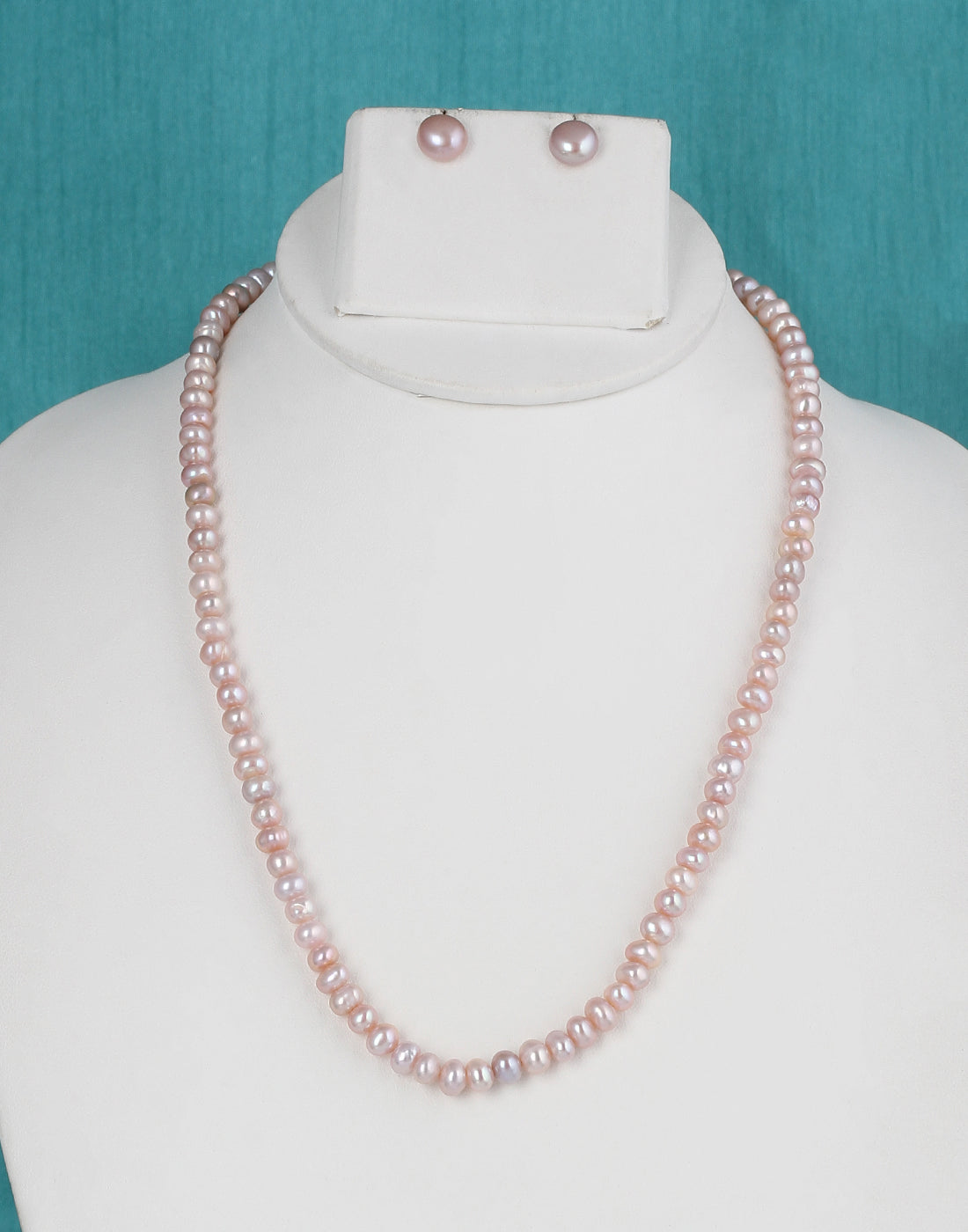 Real Natural Fresh Water Single Line Plain Rose Gold Colour Pearls Mala Set 5 MM With Certificate(D.No NPS231)